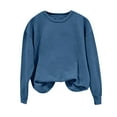thumbnail image 1 of Baberdicy T-Shirts pour Femmes Chandail en Molleton Col Rond Coupe Ample Couleur Unie Manches Longues Hauts Automne Femmes Hauts Bleu Foncé, 1 of 4