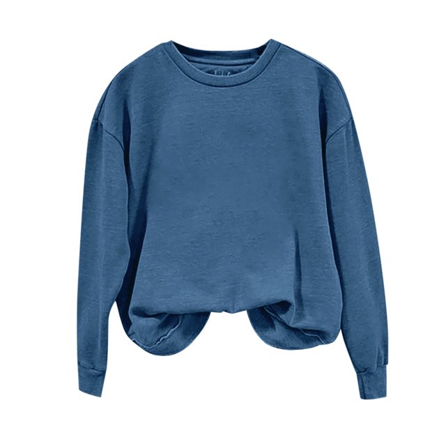 Baberdicy T-Shirts pour Femmes Chandail en Molleton Col Rond Coupe Ample Couleur Unie Manches Longues Hauts Automne Femmes Hauts Bleu Foncé