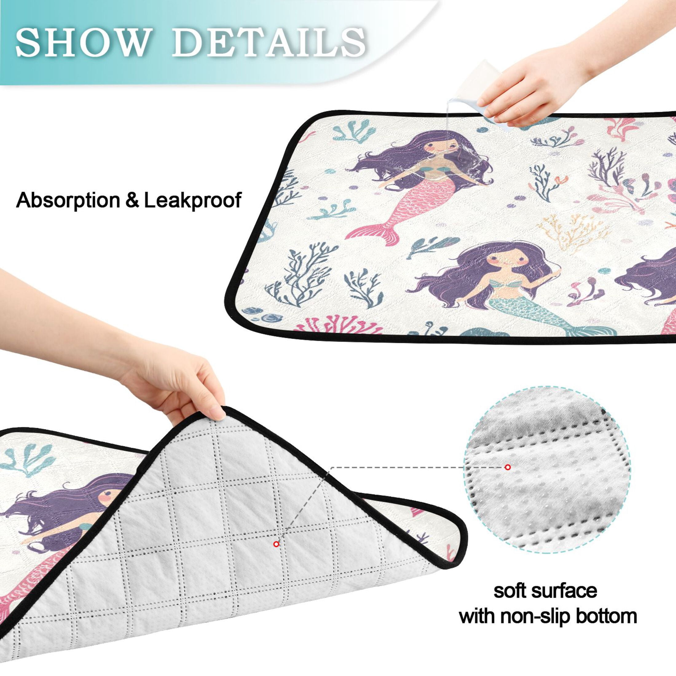 Washable Pet Pee Pads with Super Absorbent Reusable Training Pads for Dogs & Cats Mermaids Pattern