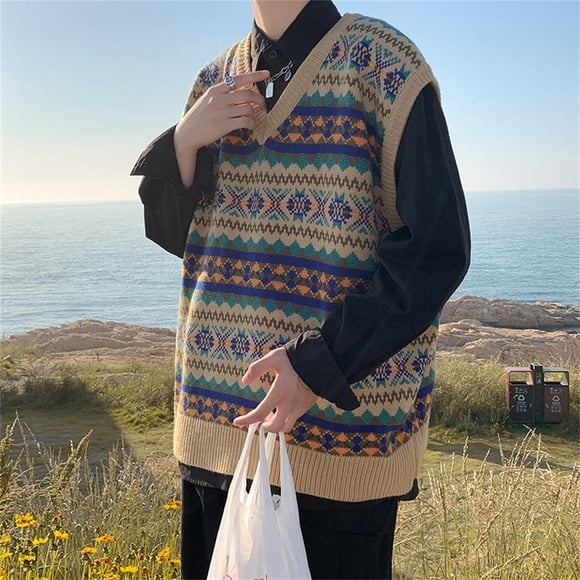 UANWENN Men's Casual V Neck Pullover Shirt Collision Color Sleeveless Sweater Vest Wool Cardigans for Men Cardigan Colla Sweaters Sweater Blanket Knit Turtleneck Sweater Men Men's Pullover Sweaters