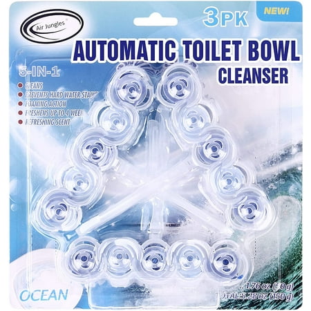 Air Jungles 5-in-1 Automatic Toilet Rim Hanger Clear  Ocean Scent  Quick Foaming Hanging Toilet Cleanser  Odor Eliminator  Each Clip Refreshing Up to 4 Weeks