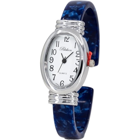 Blekon Collections Women's Round, Oval, Rectangle Case Shapes Acrylic Tortoise Shell Color Design Cuff Bangle Watch