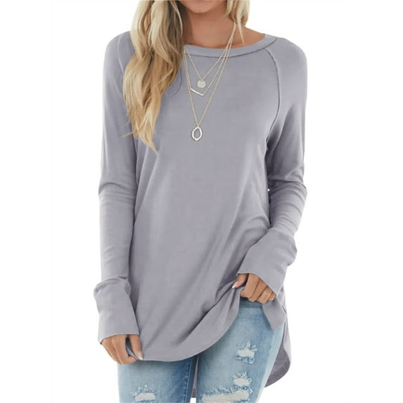 Langwyqu Spring Fall Women Long Sleeve Crewneck Casual Shirt Tops
