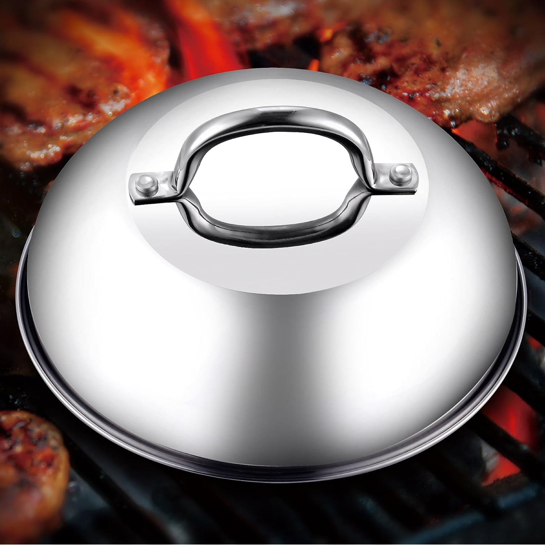 Cover Stainless Dish Steel Food Dome Melting Lid Steak Serving Plate Steaming Metal Griddle Tableware, Size: 20x20x3.5CM