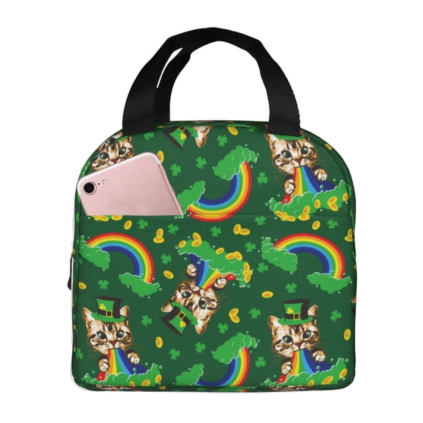 Disketp Cat St Patrick's day Bolsa Térmica para Almuerzo para Hombre y Mujer, Ideal para Trabajo, Senderismo y Picnic