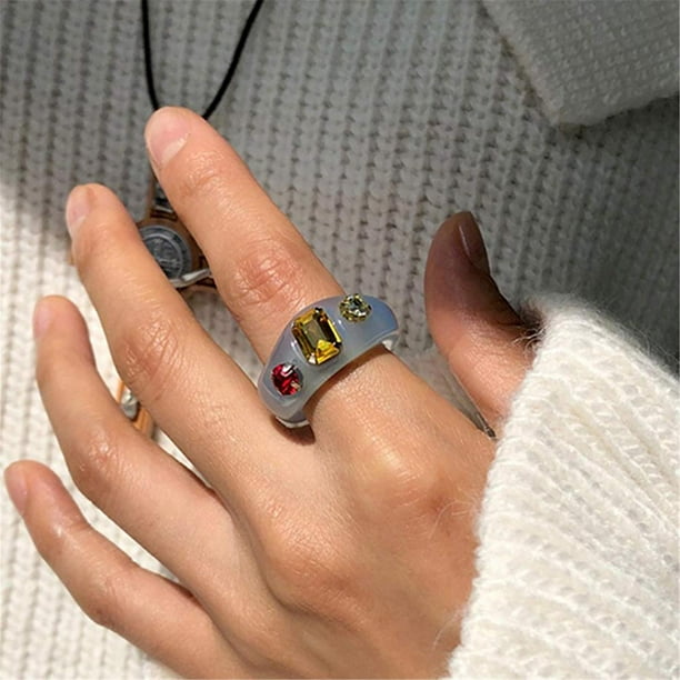4 anillos de dedo retro de resina para mujer anillo de dedo de resina vintage regalo de joyeria para nina Bodega Aurrera en linea