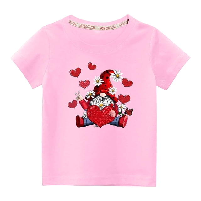 Penkiiy Haut à Manches Courtes Imprimé Col Rond Mignon pour Garçons et Filles 7-8 Ans Rose