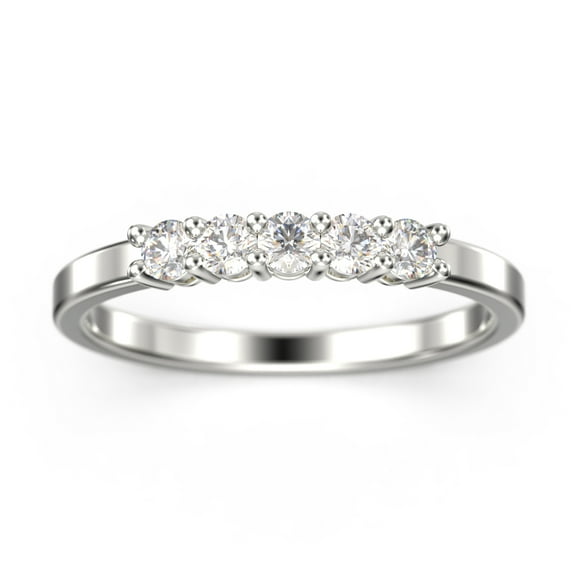 0.50Ct Classic Round Cut Five Stone Diamond Moissanite Ring 10K White Gold