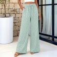 thumbnail image 6 of Lumtrix Womens Gingham Pants 2026 Cotton Linen Drawstring Wide Leg Lounge Pants Cute Casual Trousers with Pockets Green XL, 6 of 7