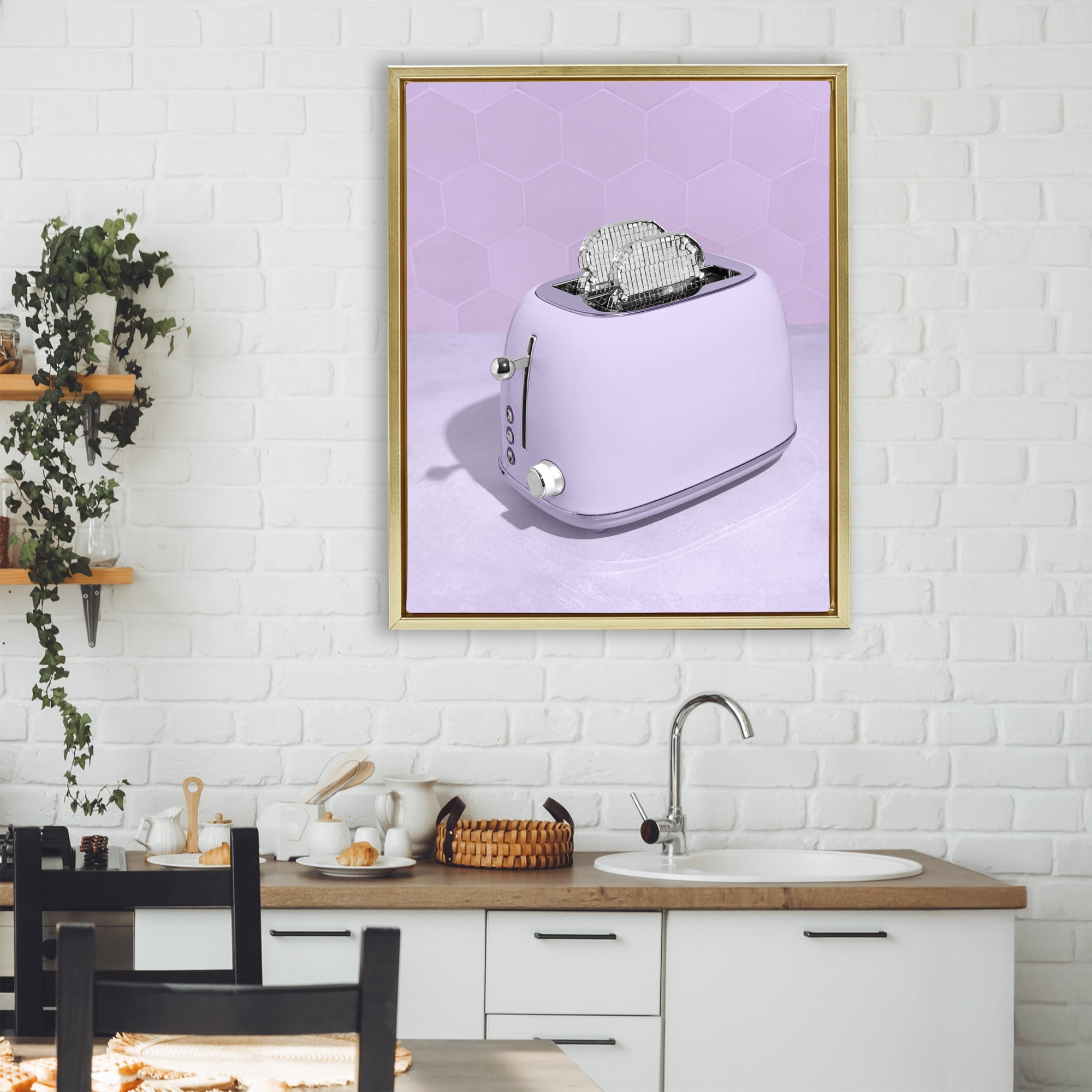 Stupell Industries Disco Toast over Purple Gold Framed Floater Canvas Wall Art, design by LISH Creative