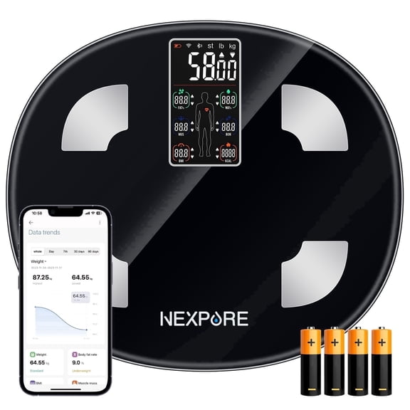 NEXPURE Smart Body Fat Scale, 24-in-1 Digital BMI Bathroom Scale, with Body Fat & Muscle Mass, Bluetooth, 400lb
