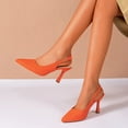 thumbnail image 2 of ZTTD Ladies Fashion Solid Color Leather Pointed Shallow Buckle Thin High Heeled Sandals Orange, 2 of 9