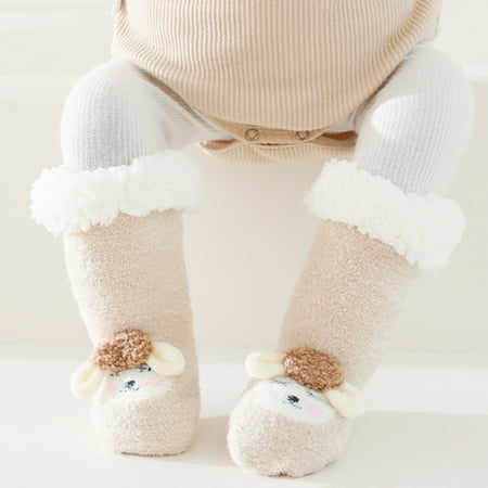 

TOWED22 Children s Long Tube Socks Lamb s Wool Baby Floor Socks Thickened Baby Socks Winter New Warm Thick Toddler Proof Socks Beige
