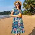 thumbnail image 4 of Disketp Colorful Flowers para Vestido de Manga Corta para Mujeres, Vestidos de Verano para Mujeres, Casual y Holgado para la Playa, 4 of 6