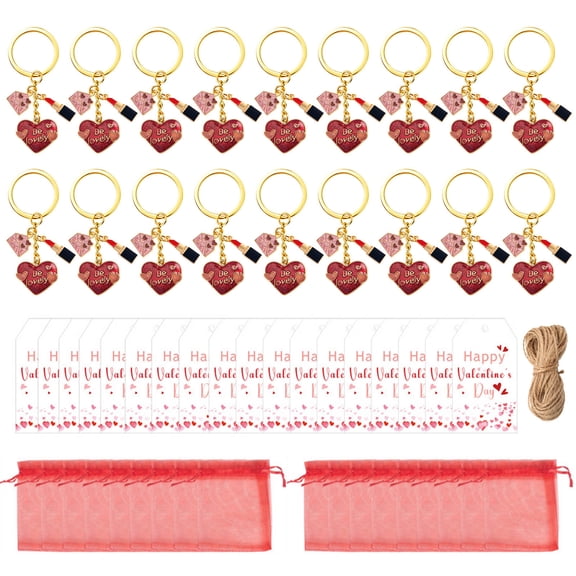 Kirsite Heart Keychains Party Supplies With Elegant Organza Bags Valentines Day Decorative Gift Set Of 18