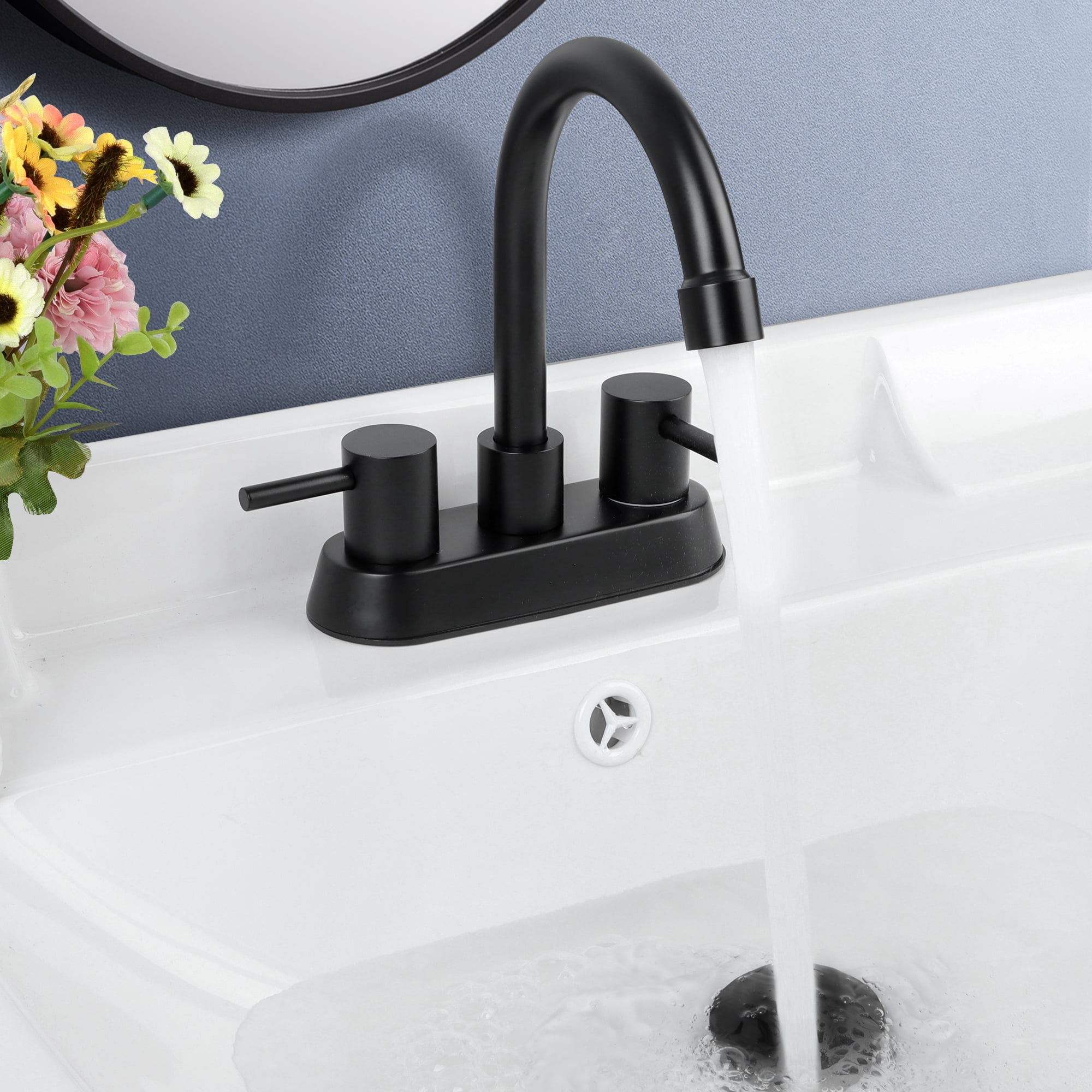 Coliware Black Bathroom Faucet, Stainless Steel 2-Handle Bathroom Sink Faucet with Pop-Up Drain 2 Water Supply Hoses for 3 Hole, Bathroom Centerset Basin Faucet for Vanity RV