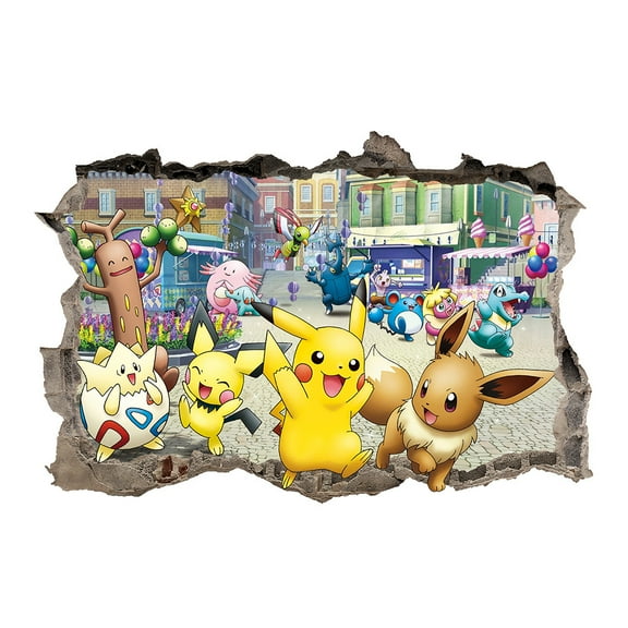 Pokemon wall stickers 3D wall stickers Children wall stickers Cartoon characters wall stickers Cartoon background wall decoration Birthday gift Children bedroom decoration 60*40CM