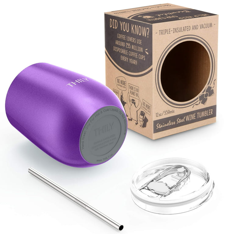 JoyJolt 12oz Vacuum Insulated Stemless Wine Tumbler with Lid ,Purple