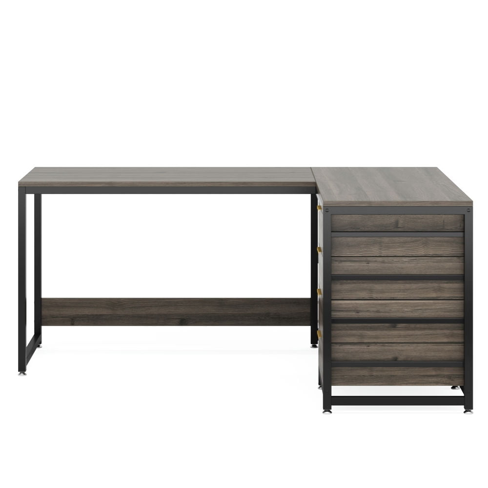 Spaco 59" L-Shaped Desk, Reversible Corner Desk with Drawers & Shelves, Desk for Indoor as Home, Office, Gray