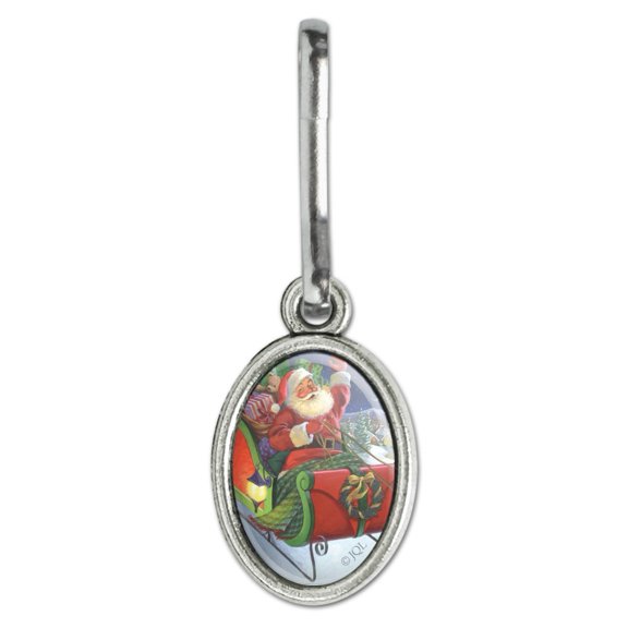 Christmas Holiday Santa Merry Sleigh Ride Antiqued Oval Charm Clothes Purse Suitcase Backpack Zipper Pull Aid