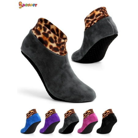Spencer Indoor Non-Slip Thermal Socks Leopard Printed Floor Socks Fuzzy Slipper Socks for Ladies Girls