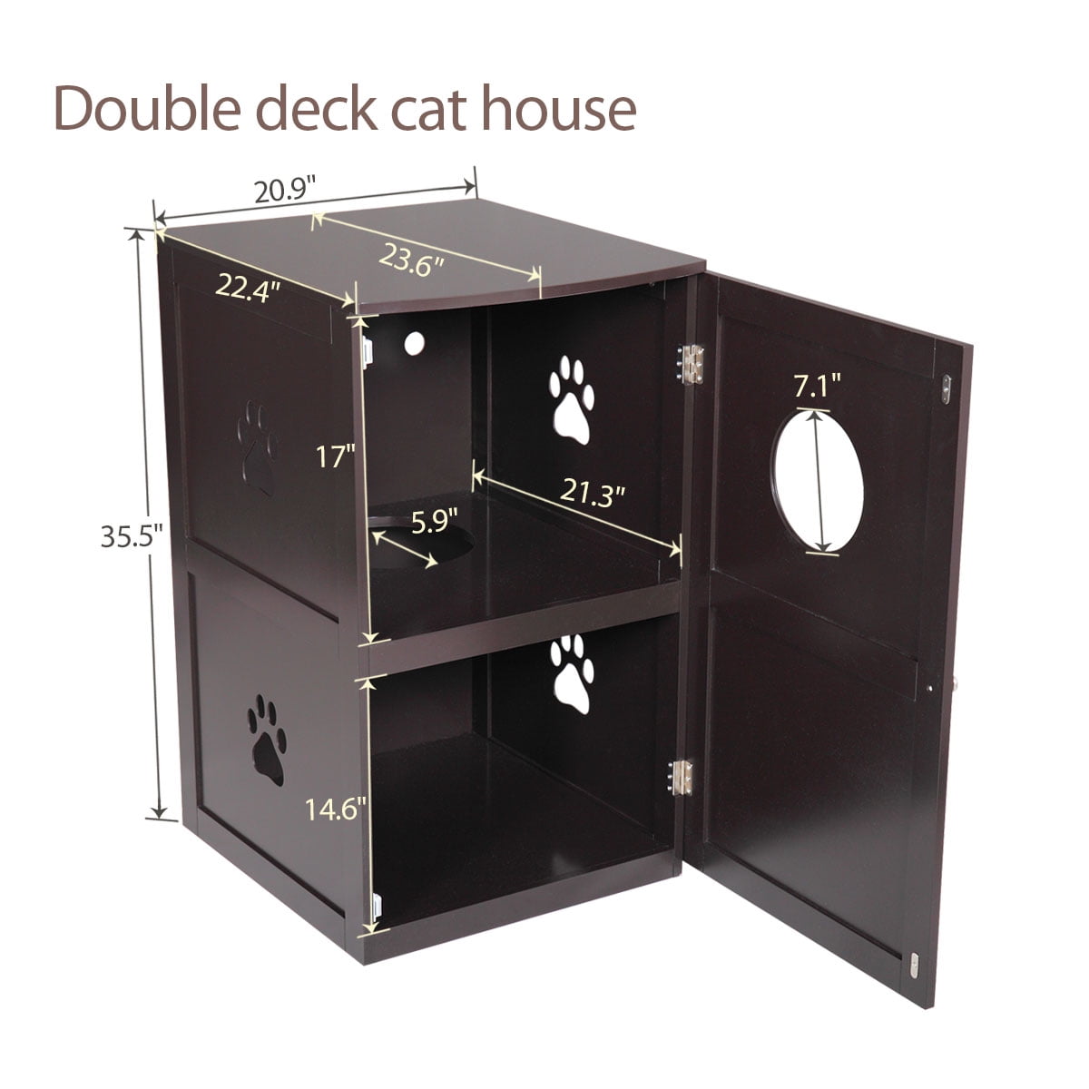Veryke Wooden Double-Decker Cat Houses Enclosure Outside Shelter Animal Cage, Brown Veryke Wooden Double-Decker Cat Houses Enclosure Outside Shelter Animal Cage, Brown