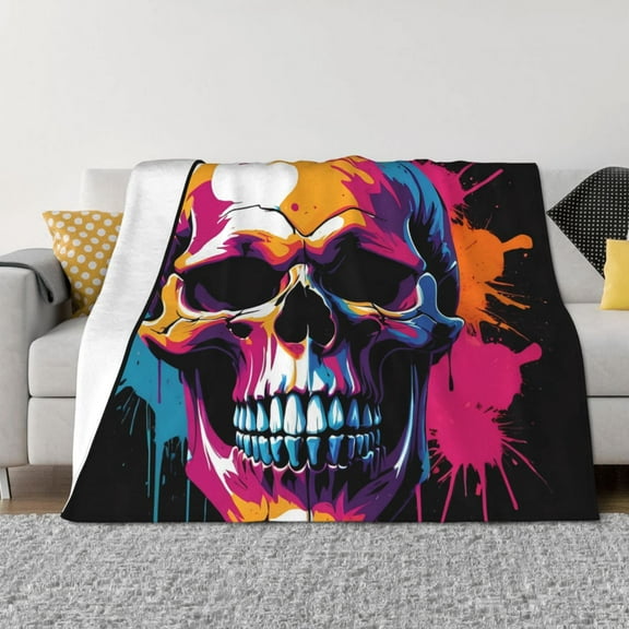 Rozeui Colorful Skull for Flannel Blanket, Soft Fuzzy Plush King Blanket for Winter, Thick and Warm All-Season Bed Throw-50"x40"