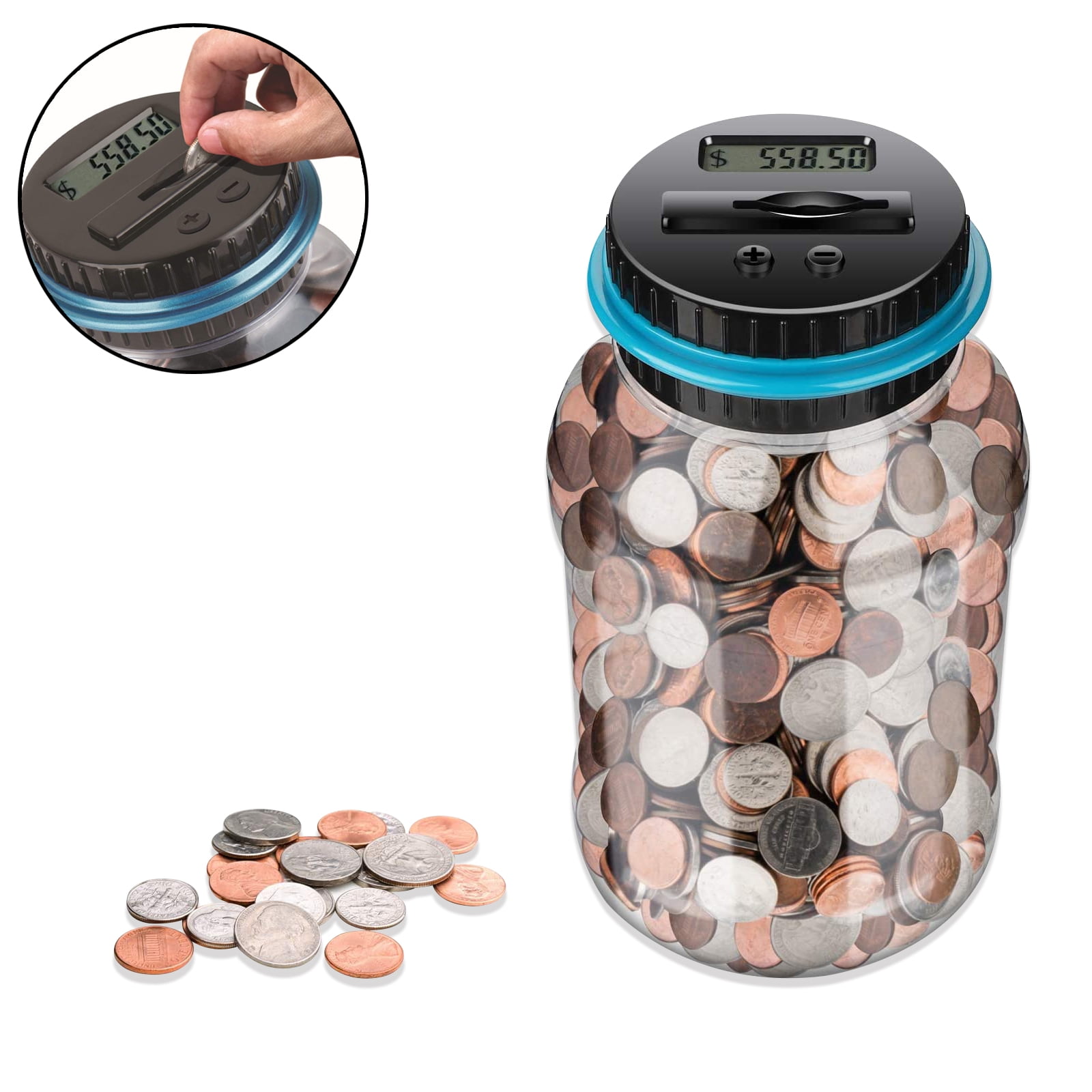 Digital Piggy Banks for Adults,Transparent Coin Bank,Automatic Counting Money Bank with LCD,1.8L Large Coin Counter