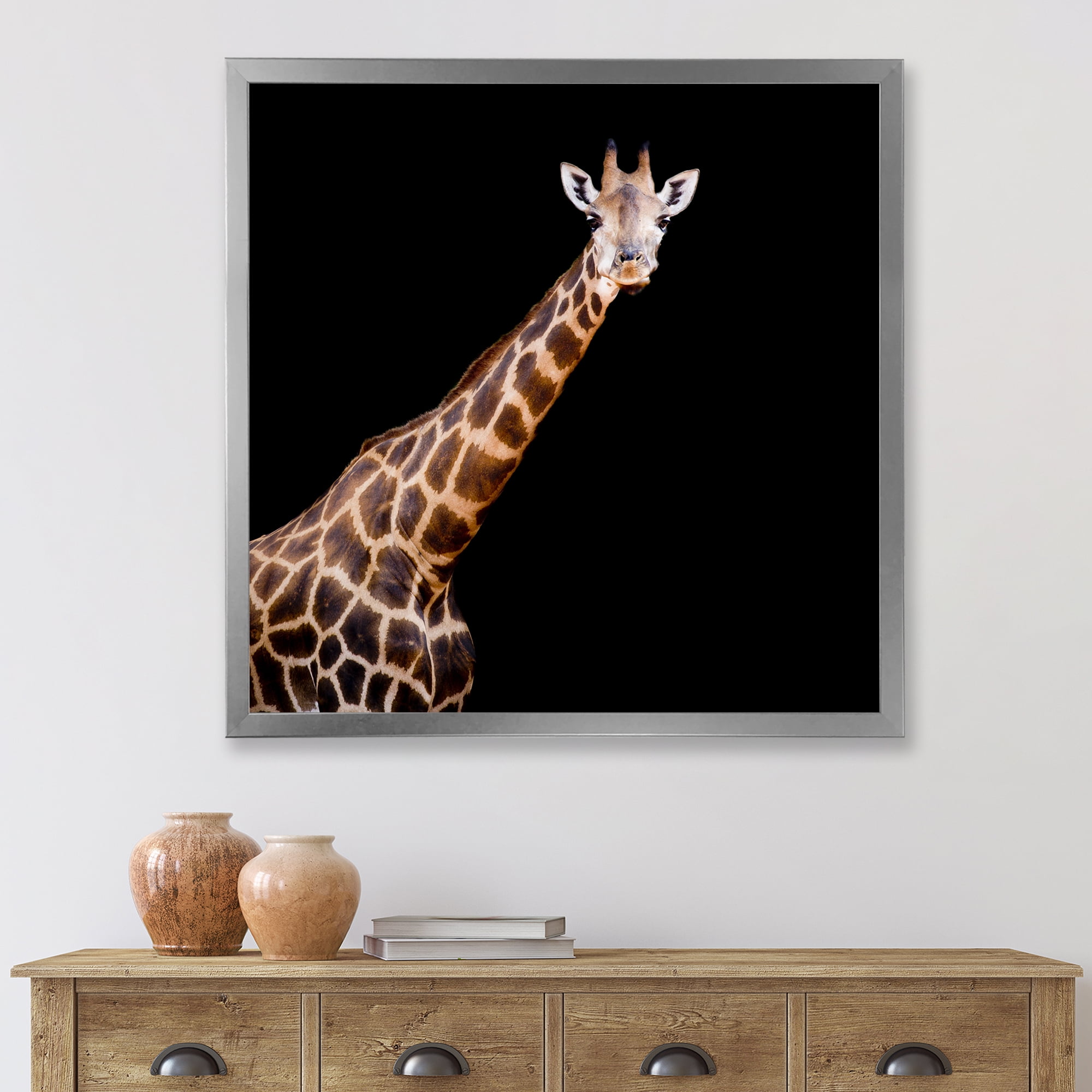 Designart 'Portrait of A Giraffe On Black Background III' Farmhouse Framed Art Print
