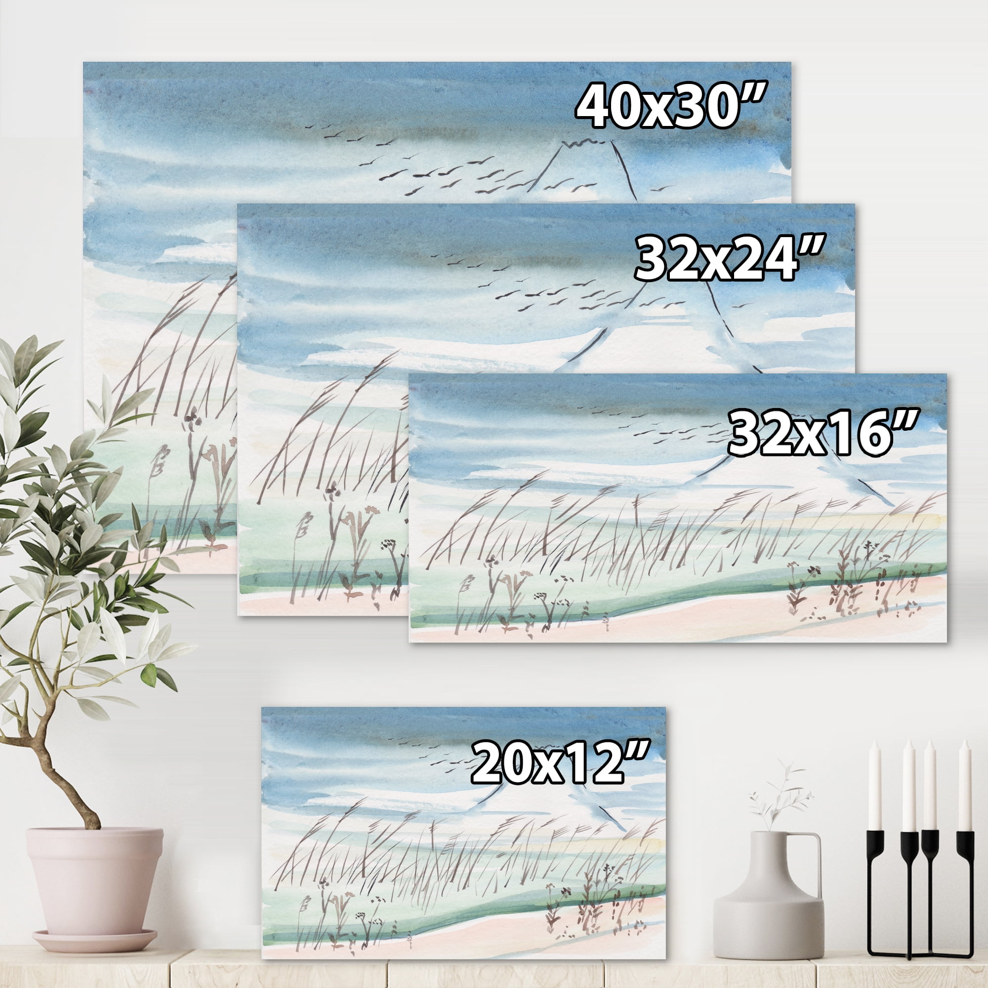 Designart ' Crane Birds Flying Over Snowy Montain ' Traditional Canvas Wall Art Print