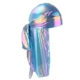 thumbnail image 4 of Rainbow Satin Breathable Rag Cancer Chemo Headwrap Long Tail Caps Blue, 4 of 7