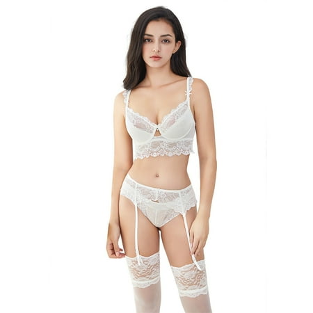

Varsbaby Push Up Bra Lingerie set 4 pcs Garters Panties with Bow