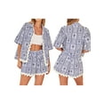 thumbnail image 2 of Suagox Women's Summer Loungewear Set, Fashion Print Short Sleeve Lapel Button T-Shirt with Ric Rac Trim Shorts Sleepwear, 2 of 10
