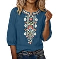 thumbnail image 2 of YOZGXEG Going Out Tops For Women Women Summer Solid Color Pleated Cotton Linen Embroidered Soft Loose Casual Basic Blouse Top Blue M-3Xl, 2 of 8
