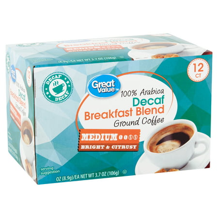 Great Value 100% Arabica Decaf Breakfast Blend Ground Coffee, 3.7 oz, 12