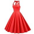 thumbnail image 4 of RYRJJ Women's Vintage Polka Dot Halter Dress 1950s Polka Dot Retro Rockabilly Cocktail Homecoming Prom Party Swing Tea Dresses(Red,M), 4 of 4