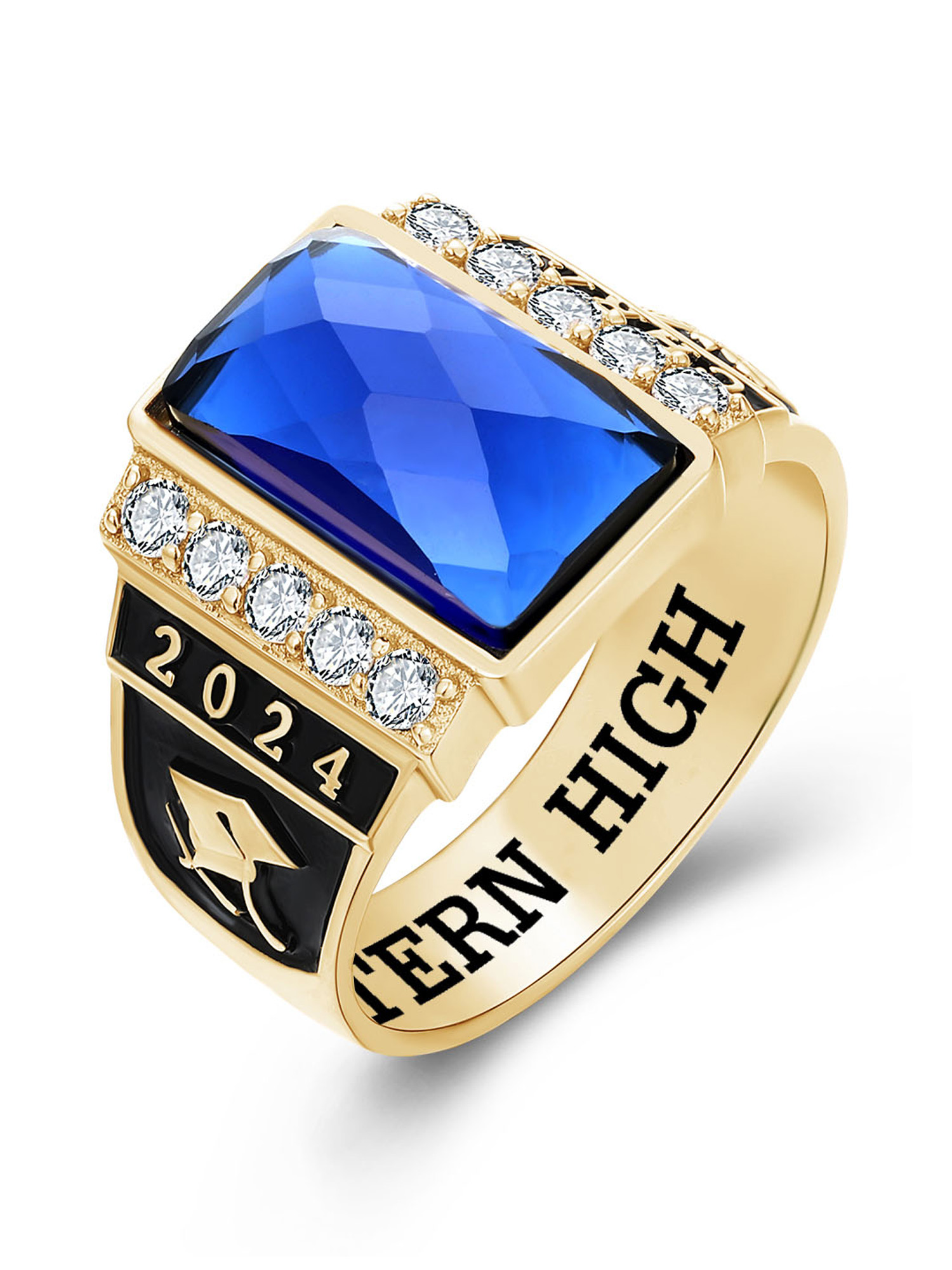 Mementos USA Custom Men's Class Rings Sterling Silver for High School College-Gold-Checkboard