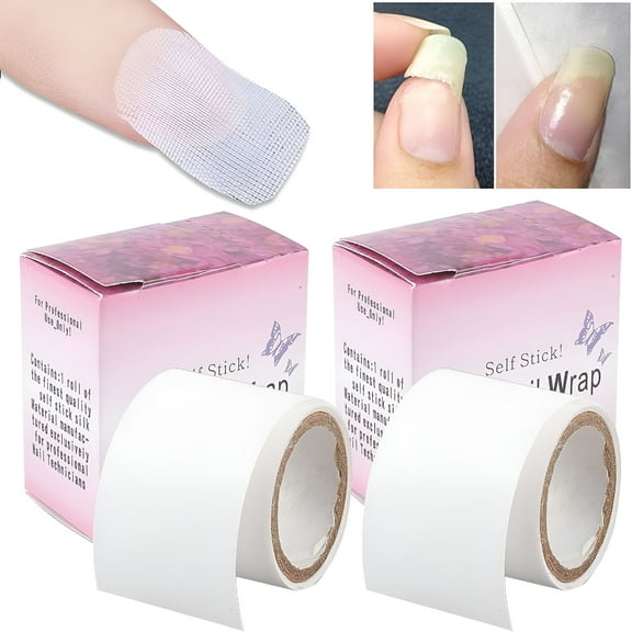 RAGUPEL 2 Rolls Fiberglass Silk Nail Wrap Self Adhesive, Bandage Tape Easy Trimerable for Damaged Nail Tips Repair, Nail Art Extension Stickers Nail Protector Tools for Nail Design
