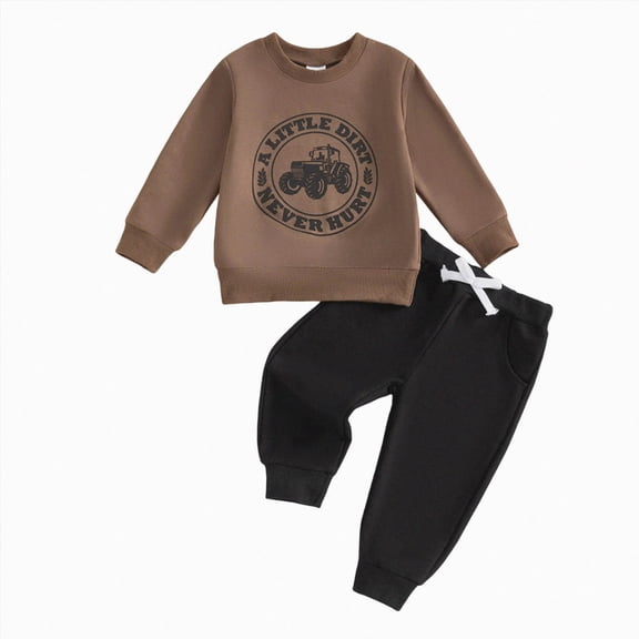 mgoYE Toddler Baby Boy Clothes A Little Dirt Never Hurt Letter Long Sleeve Sweatshirt Pullover Top Jogger Pants Fall Winter Outfits Size 3-4 Years