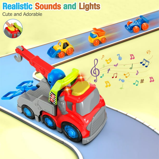 Qiaoxi 12 Inch Tow Truck With Hook Bulldozer Crane Car Toys Set With Sound  Light Toddler Boys Girls Birthday Gift
