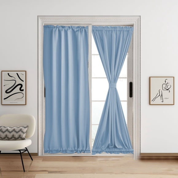 French Door Window Curtains Rod Pocket Curtain Panels | Light Blocking Thermal Insulated Drapes | Noise Reducing Room Darkening Shades for Sliding Doors Home Living Room Bedroom