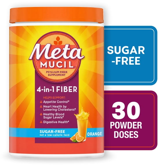 Metamucil Psyllium Fiber Powder, Sugar-Free, Orange, GLP-1 Friendly Fiber>, 30 tsp