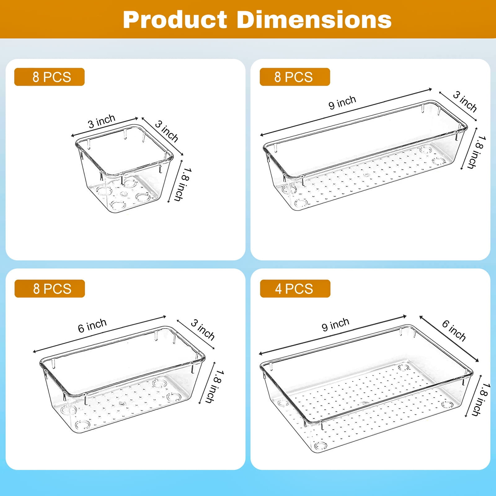 Lockways Drawer Organizer, 28Pcs Clear Plastic Makeup Drawer, 4 Sizes Vanity Organizer and Storage Bins for Makeup, Jewelry, Gadgets for Bathroom, Bedroom, Office