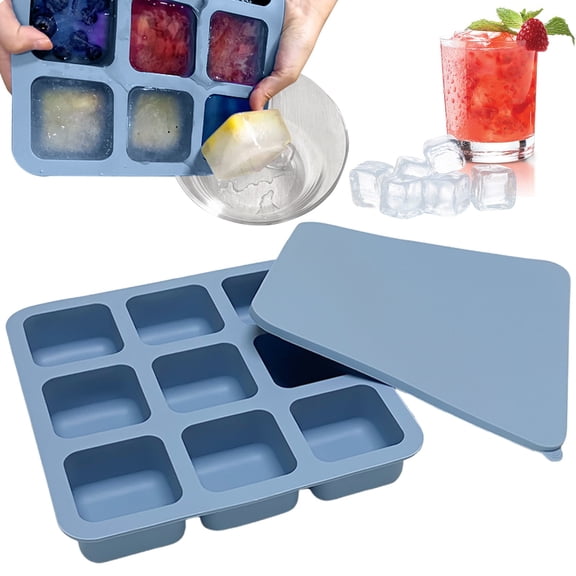 KUMHONW Ice Cube Tray with Lid and Bin - 1 Pack Silicone Ice Cube Trays for Freezer,Stackable Ice Bucket Kits with Storage Container & Scoop for Kitchen,RV,Cocktail,Coffee