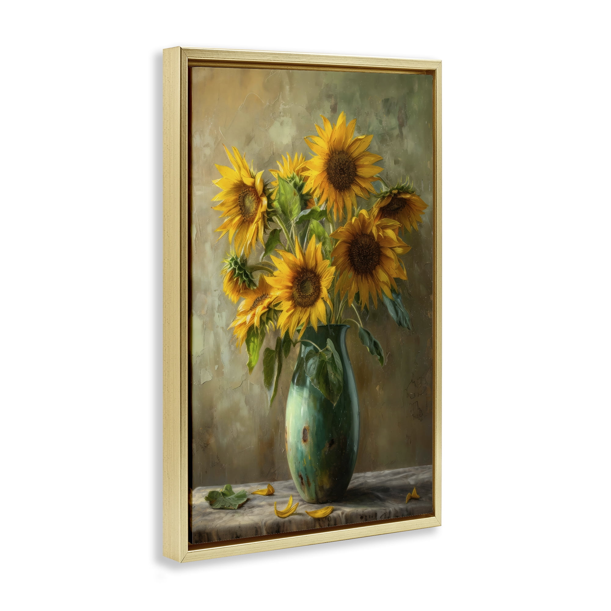 Stupell Industries Moody Sunflower Vase Gold Framed Floater Canvas Wall Art, design by Creative Studio