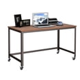 thumbnail image 3 of Pemberly Row Contemporary Particleboard and Steel Rolling Computer Desk in Brown, 3 of 9