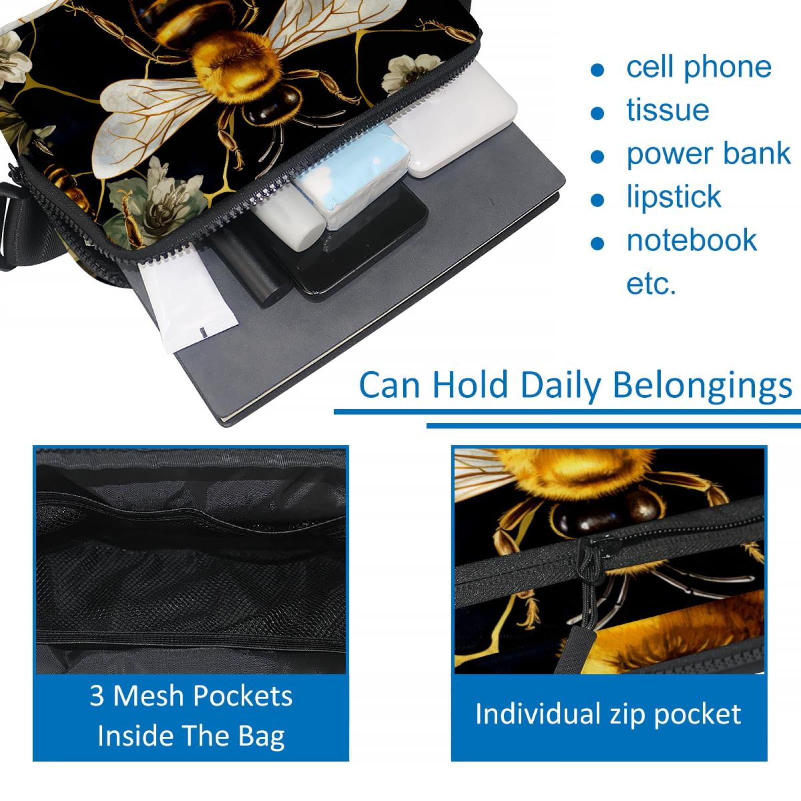 Bee Lightweight Adjustable Fanny Pack with Extension Strap - Unisex Crossbody Bag Money Belt