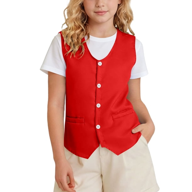 Odeerbi Chaqueta de Traje de Niños y Niñas Color Sólido V Cuello Botón Chaleco Con Bolsillos Vestido Formal Chaleco Para La Fiesta de Boda