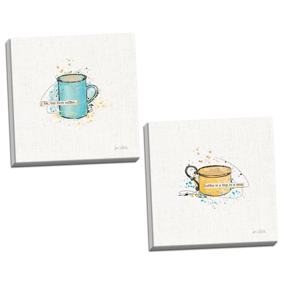 Gango Home Decor Contemporary Thoughtful Perk I & II by Katie Pertiet (Ready to Hang); Two 16x16in Hand-Stretched Canvases