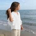 thumbnail image 6 of PiGOGI Girls Ruffle 3/4 Sleeve V-Neck Button Down Top Solid Color Soft Casual Blouse for Kids White 13Years, 6 of 8